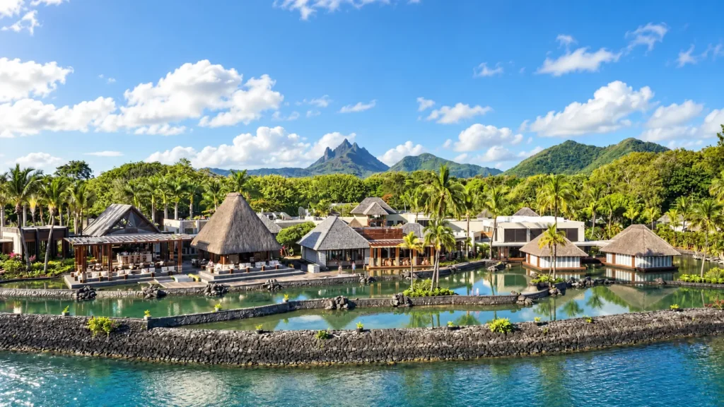 Villas and lagoon at Four Seasons Resort Mauritius at Anahita, Beau Champ