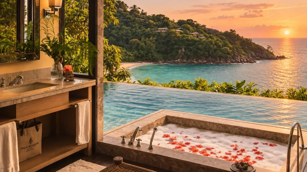 Four Seasons Resort Seychelles villas above Petite Anse on Mahé