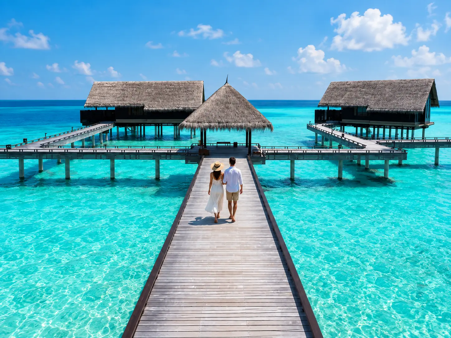 Beach and villas at One&Only Reethi Rah in the North Malé Atoll, Maldives