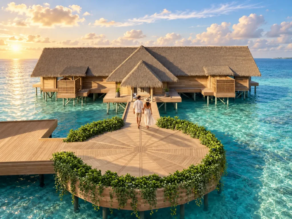 Villas and lagoon at Waldorf Astoria Maldives Ithaafushi