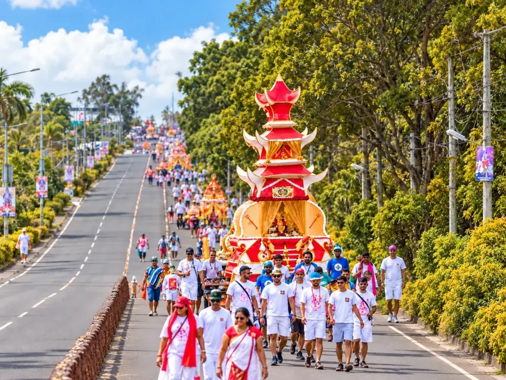 Decorated kanwars at Grand Bassin, Mauritius