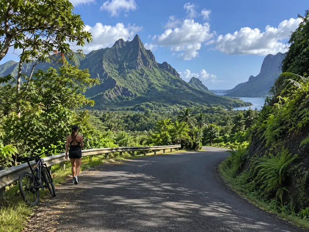 Bay and mountains along the coast of Moorea, French Polynesia