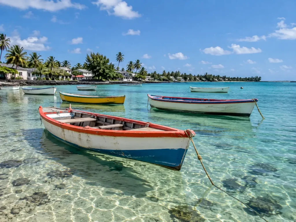 Painted fishing pirogues, Grand Gaube, Mauritius
