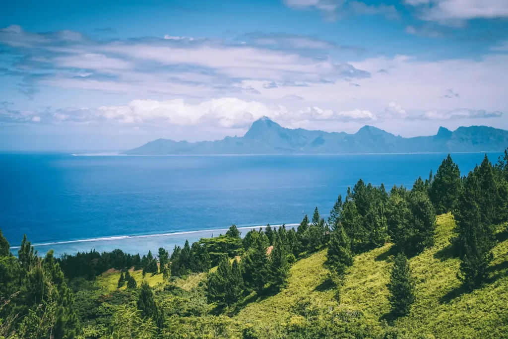Papeete harbour and city with the mountains of Tahiti behind