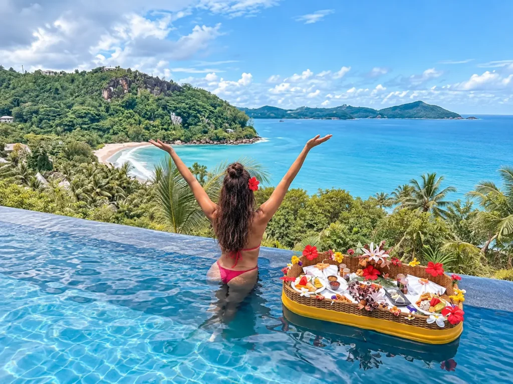Breakfast with tropical fruit at a Seychelles resort