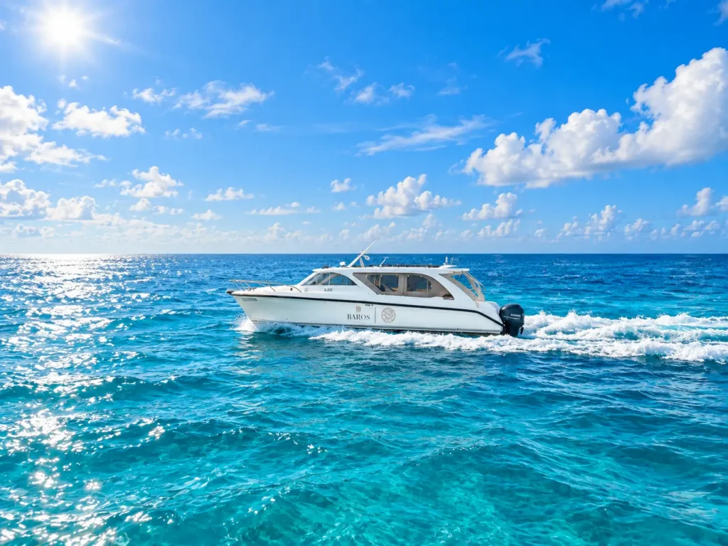 The Baros Maldives speedboat at the resort jetty