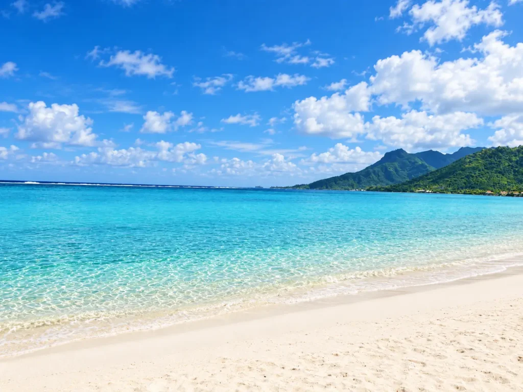 White sand beach near Temae on Moorea