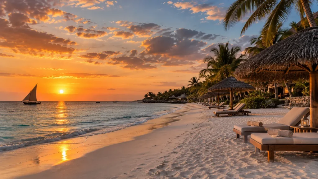 Turquoise water and a white sand beach on Zanzibar's coast
