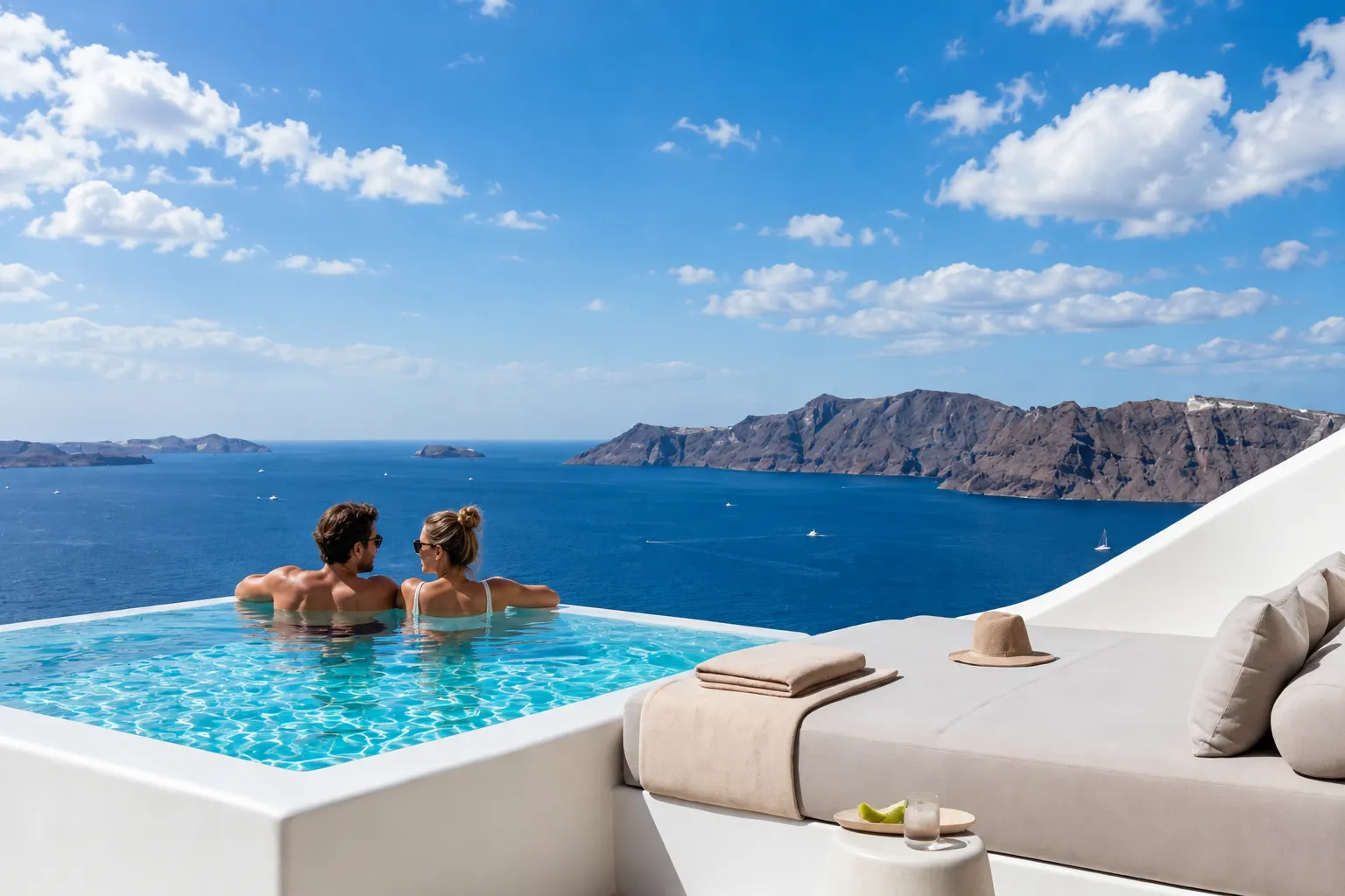 Canaves Oia Suites terraces and pools on the Santorini cliff