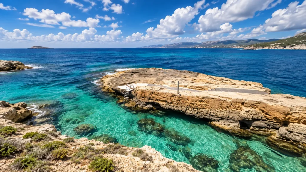 Rocky cliff swimming area at Cap Rocat on the Bay of Palma