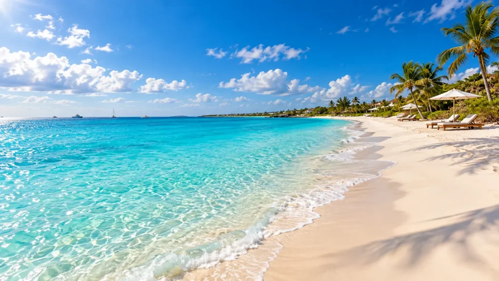 Wide view of Grace Bay beach and turquoise water on Providenciales