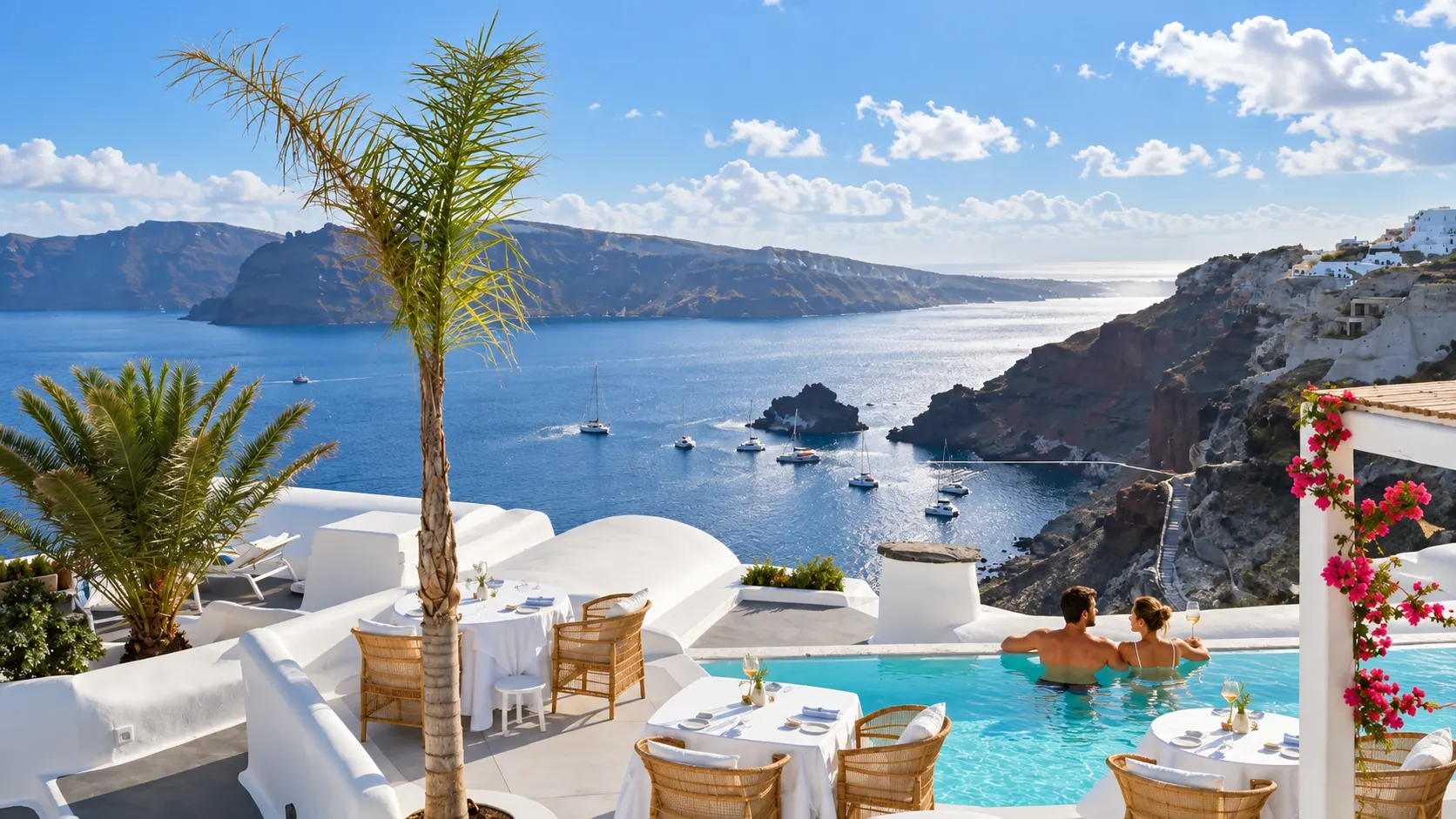 Katikies Santorini caldera-edge pool and white terraces