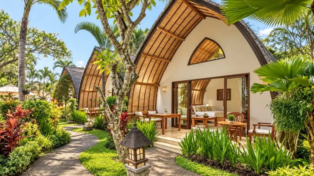Villa pool and tropical garden at a Bali resort