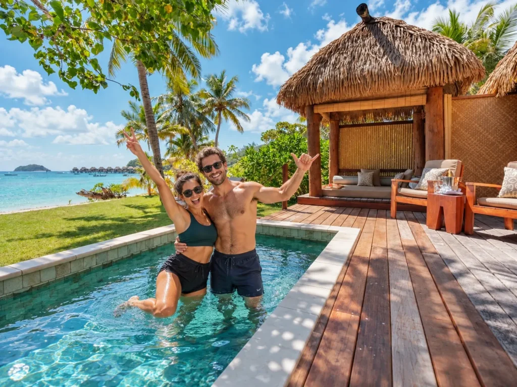 Overwater bures above the lagoon at Likuliku Lagoon Resort