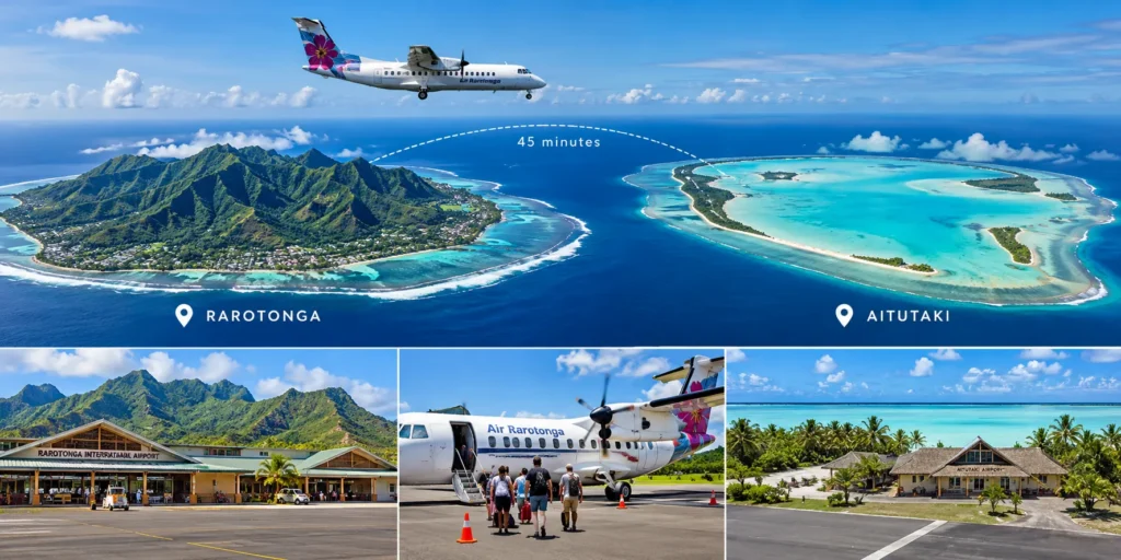 Air Rarotonga flight crossing from Rarotonga to Aitutaki