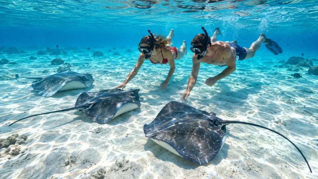 Stingrays at a Moorea sandbank