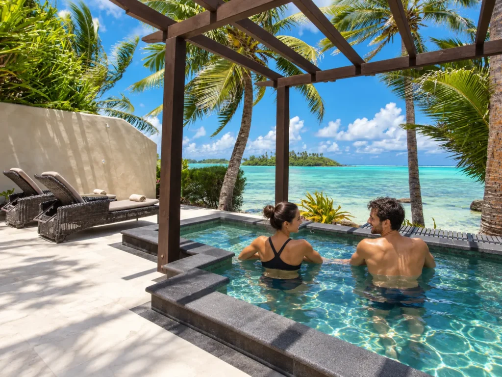 Private pool villa at Te Manava Luxury Villas on Muri Beach, Rarotonga