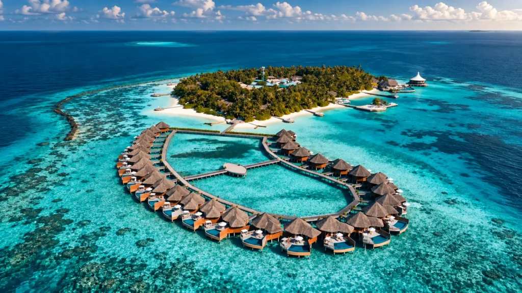 Speedboat-served Maldives resort island with a lagoon