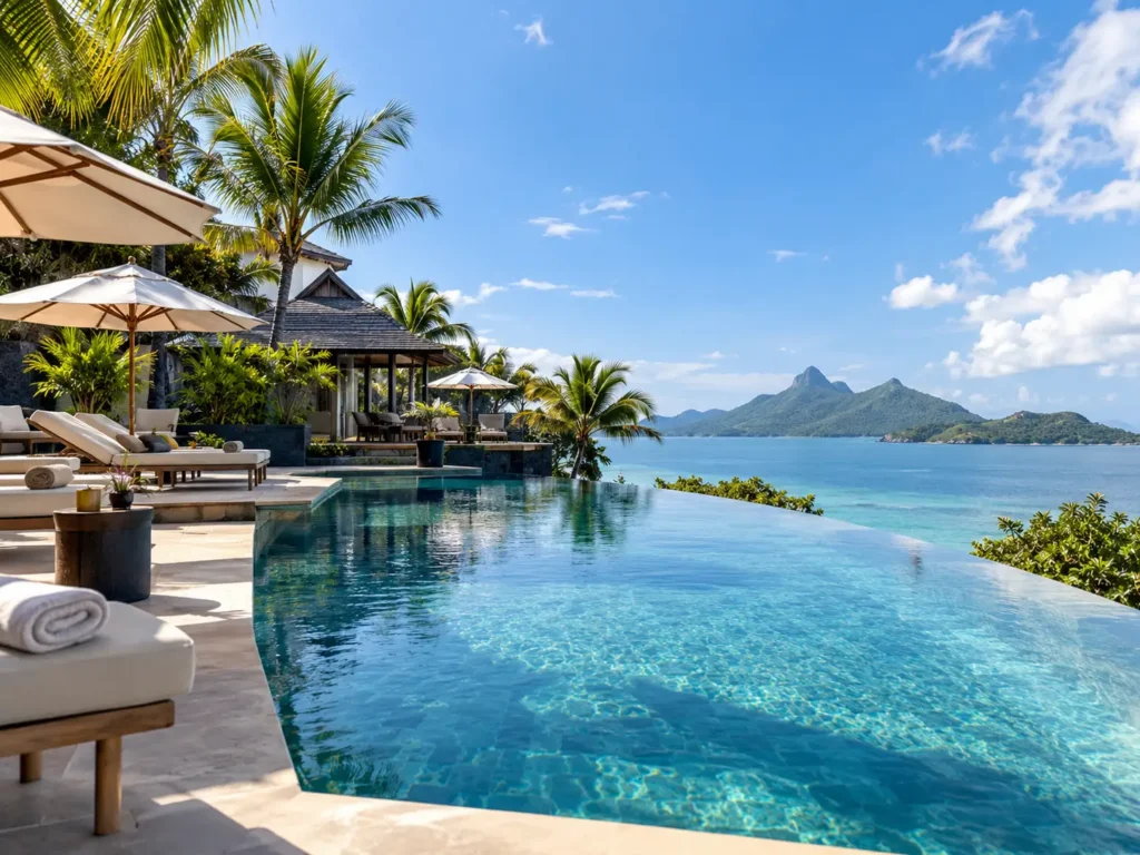 Quiet infinity pool at an adults-only island resort